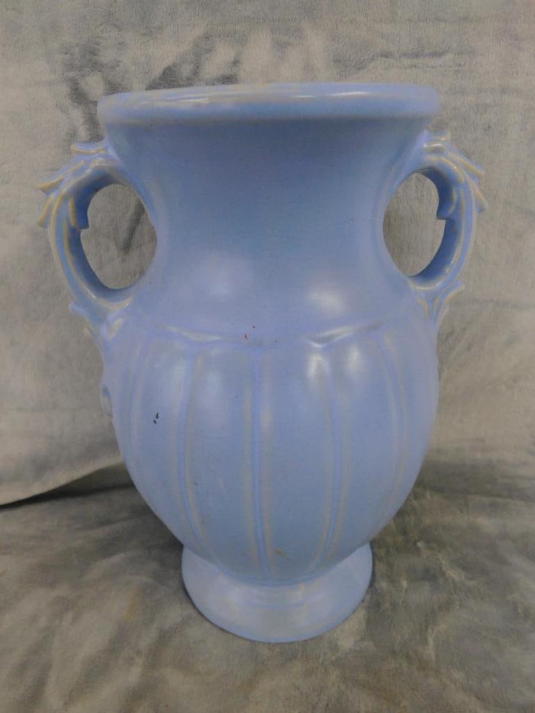 USA Pottery Double Handled Vase - Sky Blue Glaze - 12.5" x 10" x 8" - 8