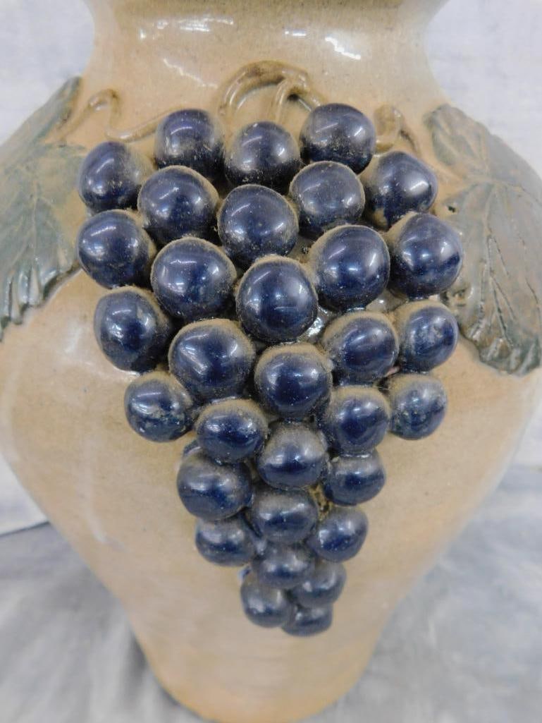 Studio Art Pottery Vase - Grape Theme - Unsigned - 15.5" x 10.5" - 3
