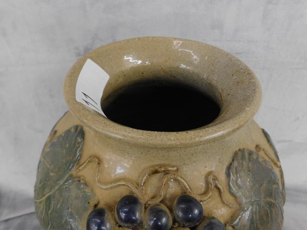 Studio Art Pottery Vase - Grape Theme - Unsigned - 15.5" x 10.5" - 5