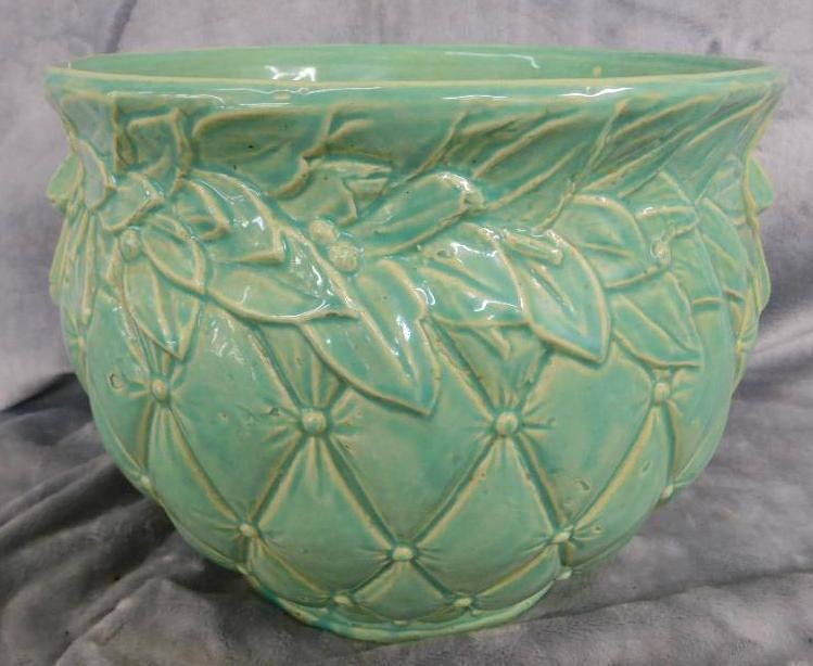 Vintage McCoy Jardiniere / Planter - Green Glaze - 8.5" x 12.5" x 10.5": See Photos For Condition and Details