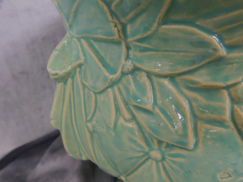 Vintage McCoy Jardiniere / Planter - Green Glaze - 8.5" x 12.5" x 10.5" - 3