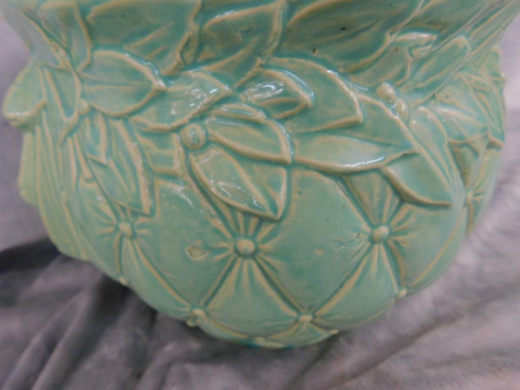 Vintage McCoy Jardiniere / Planter - Green Glaze - 8.5" x 12.5" x 10.5" - 4