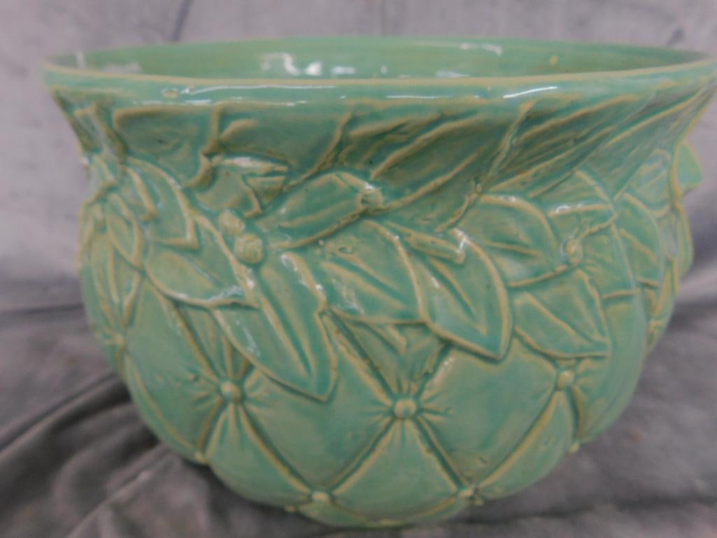 Vintage McCoy Jardiniere / Planter - Green Glaze - 8.5" x 12.5" x 10.5" - 5