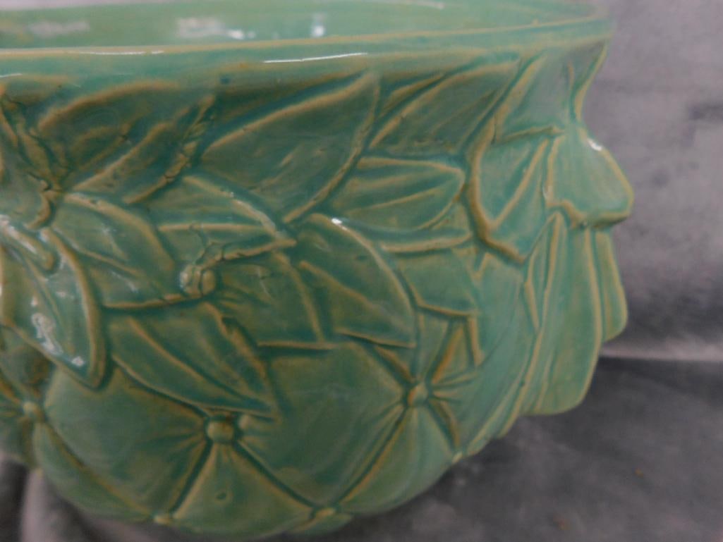 Vintage McCoy Jardiniere / Planter - Green Glaze - 8.5" x 12.5" x 10.5" - 6