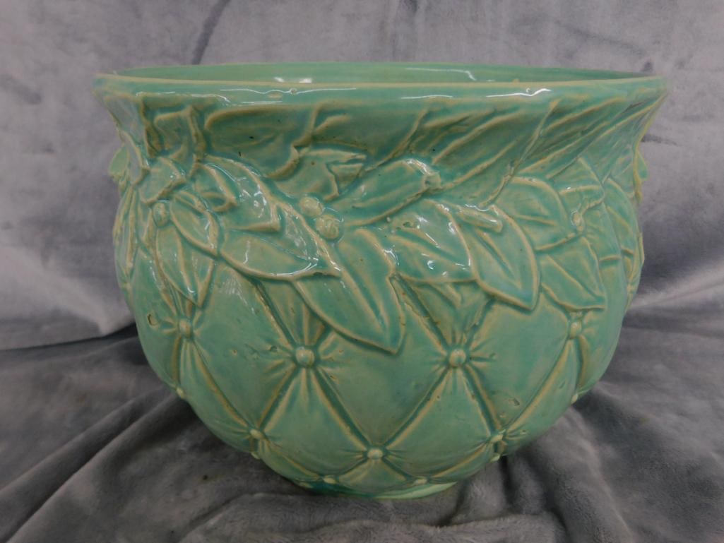 Vintage McCoy Jardiniere / Planter - Green Glaze - 8.5" x 12.5" x 10.5" - 8