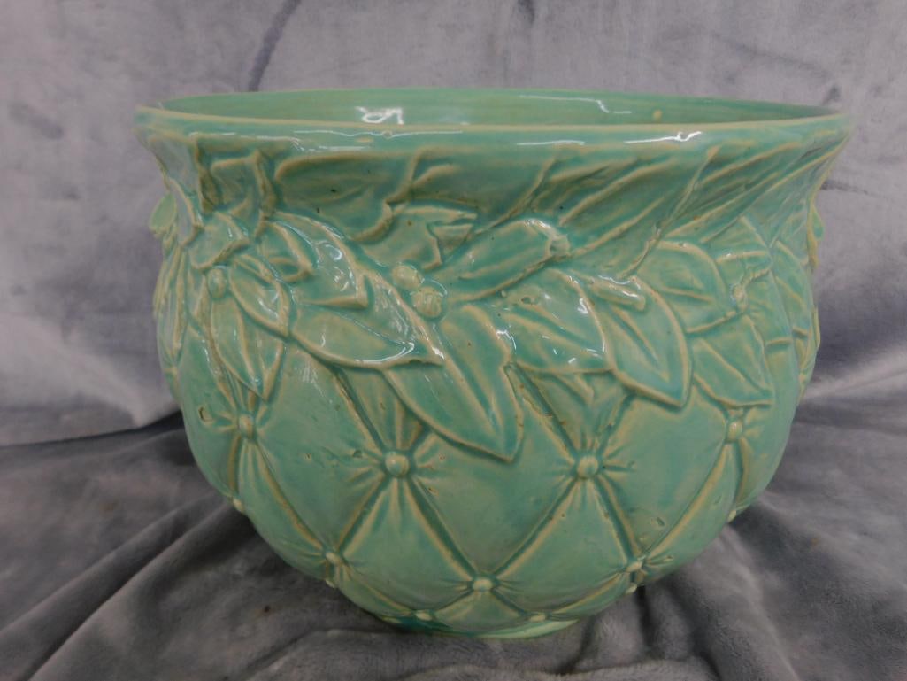 Vintage McCoy Jardiniere / Planter - Green Glaze - 8.5" x 12.5" x 10.5" - 9