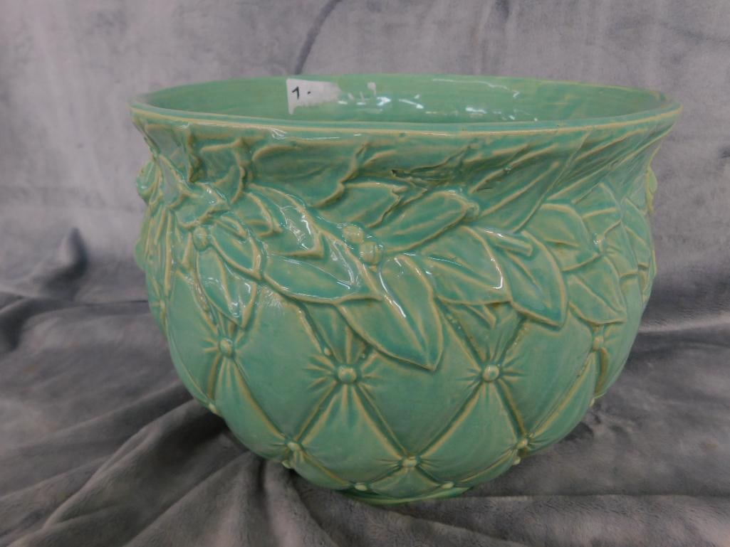 Vintage McCoy Jardiniere / Planter - Green Glaze - 8.5" x 12.5" x 10.5" - 10