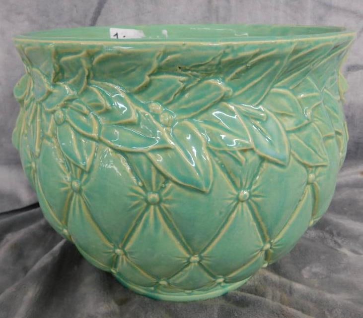 Vintage McCoy Jardiniere / Planter - Green Glaze - 8.5" x 12.5" x 10.5": See Photos For Condition and Details