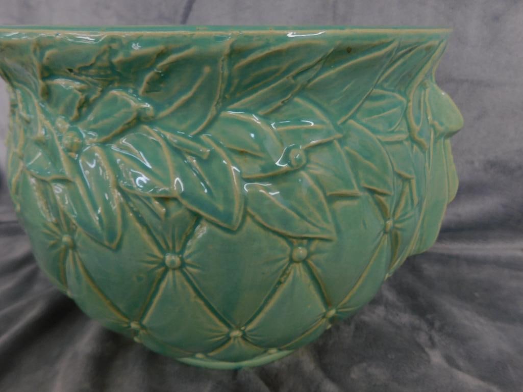 Vintage McCoy Jardiniere / Planter - Green Glaze - 8.5" x 12.5" x 10.5" - 5