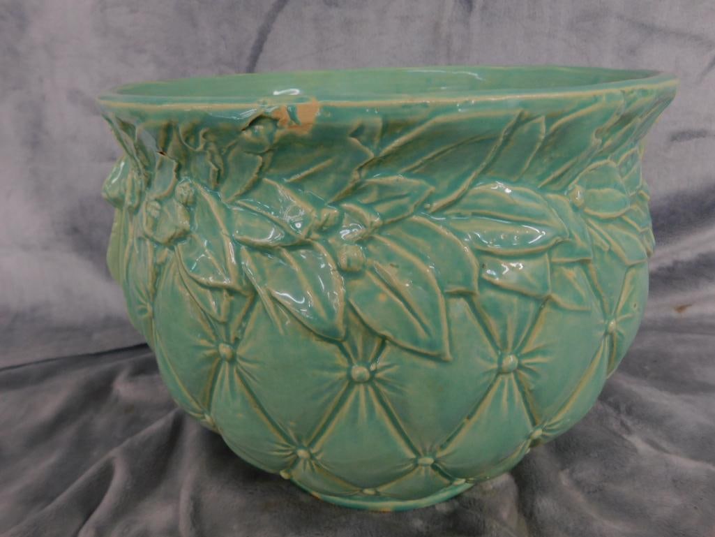 Vintage McCoy Jardiniere / Planter - Green Glaze - 8.5" x 12.5" x 10.5" - 6