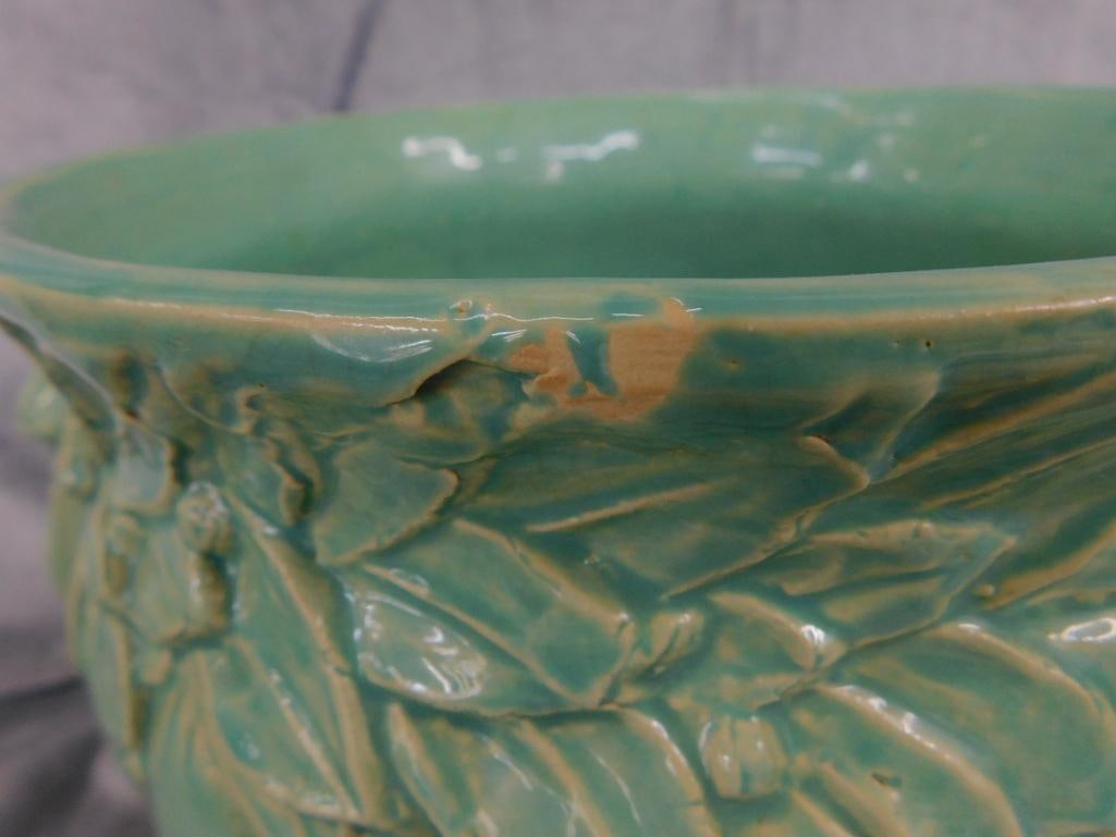 Vintage McCoy Jardiniere / Planter - Green Glaze - 8.5" x 12.5" x 10.5" - 7
