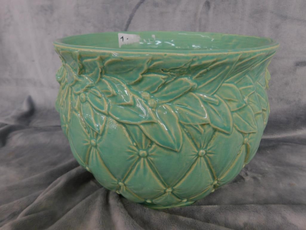 Vintage McCoy Jardiniere / Planter - Green Glaze - 8.5" x 12.5" x 10.5" - 9