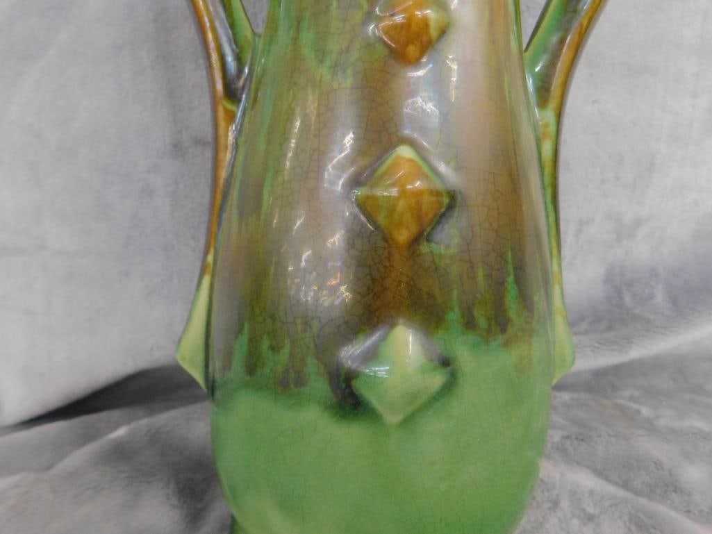 USA Pottery Double Handled Vase - 10" x 5.5" x 4.5" - 4