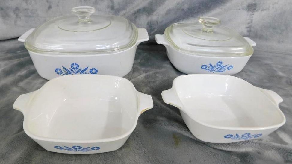 2.5 QT Corning "Blue Cornflower" Lidded Casserole - 1 QT "Blue Cornflower" Lidded Casserole: 2 Petite Pan "Blue Cornflower - See Photos For Condition and Details