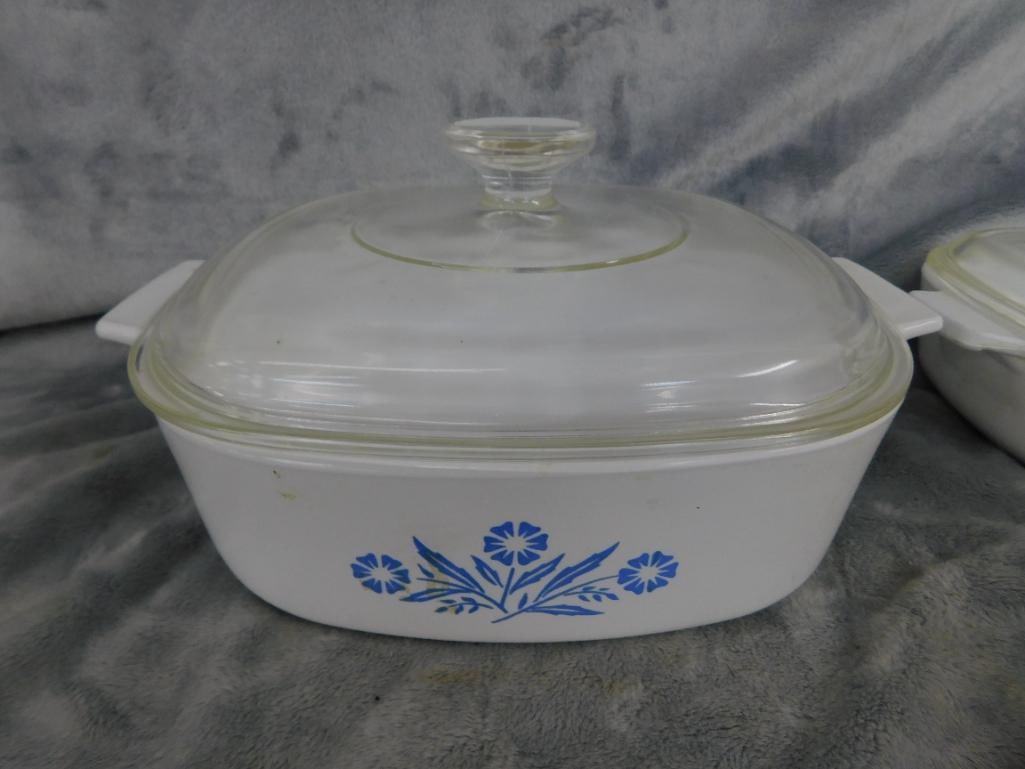 2.5 QT Corning "Blue Cornflower" Lidded Casserole - 1 QT "Blue Cornflower" Lidded Casserole - 2