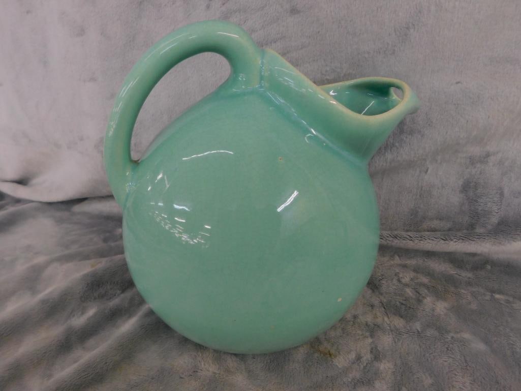 USA Pottery Water Pitcher 8.5" x 8.5" x 7" - Teapot 5.5" x 10.5" x 7.5" Lid Has Crack - 2