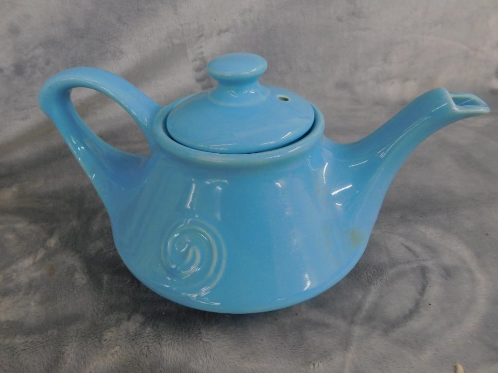 USA Pottery Water Pitcher 8.5" x 8.5" x 7" - Teapot 5.5" x 10.5" x 7.5" Lid Has Crack - 5