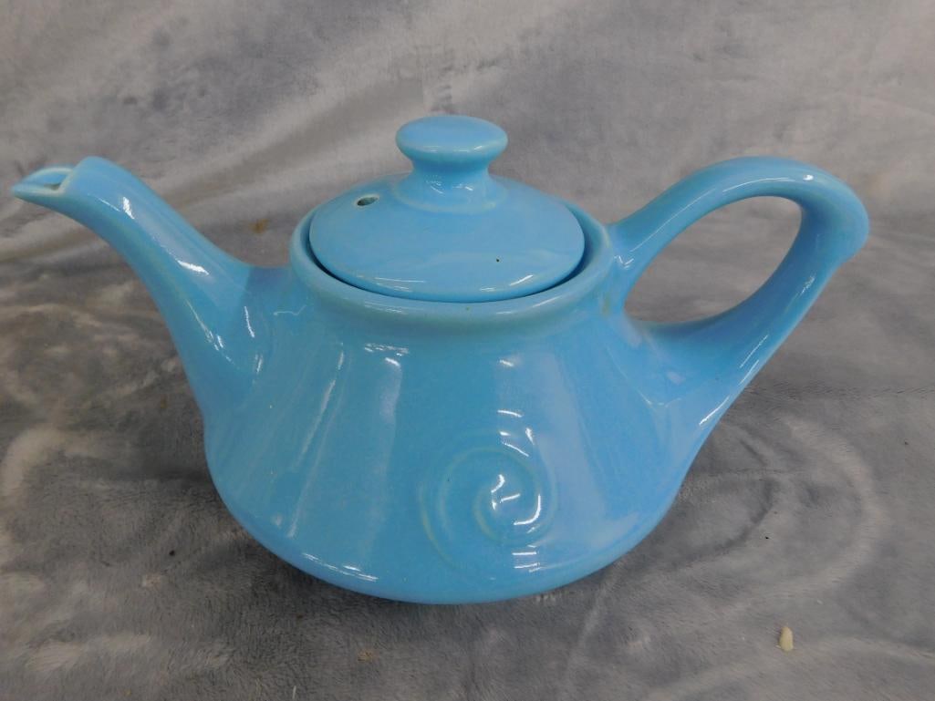 USA Pottery Water Pitcher 8.5" x 8.5" x 7" - Teapot 5.5" x 10.5" x 7.5" Lid Has Crack - 6