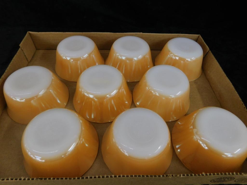 Set of 9 Fire king Iridescent Gold Custard Dishes - Each 1.75" x 3.75" - 10