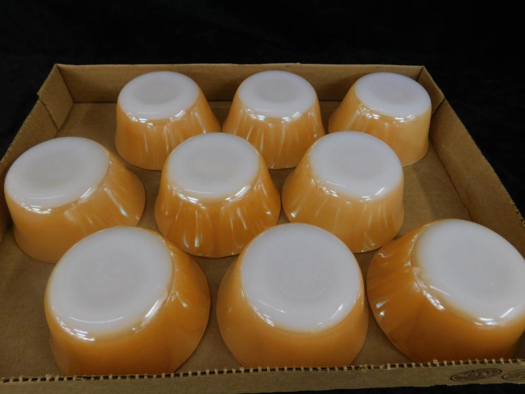 Set of 9 Fire king Iridescent Gold Custard Dishes - Each 1.75" x 3.75" - 11