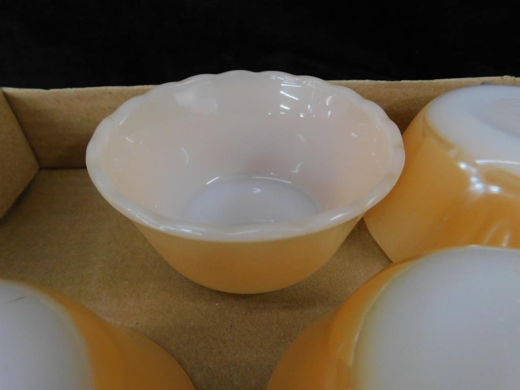 Set of 9 Fire king Iridescent Gold Custard Dishes - Each 1.75" x 3.75" - 3