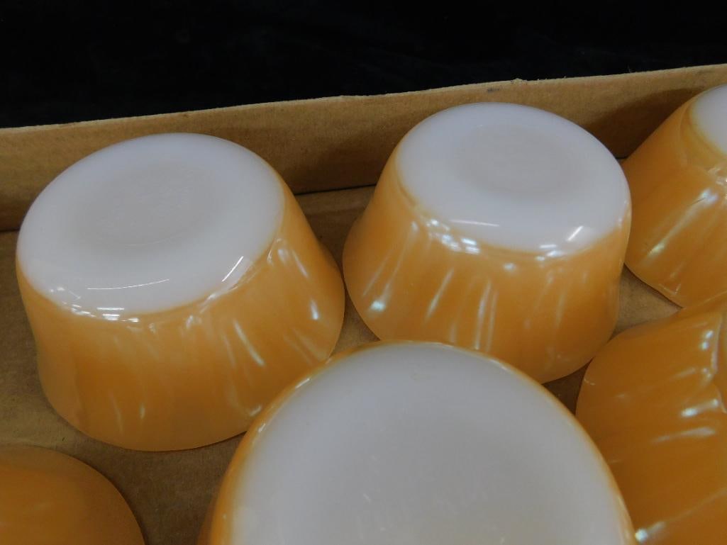 Set of 9 Fire king Iridescent Gold Custard Dishes - Each 1.75" x 3.75" - 5