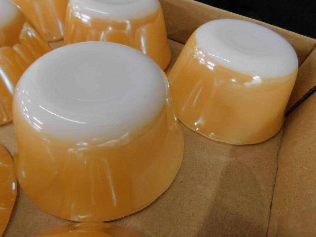 Set of 9 Fire king Iridescent Gold Custard Dishes - Each 1.75" x 3.75" - 6