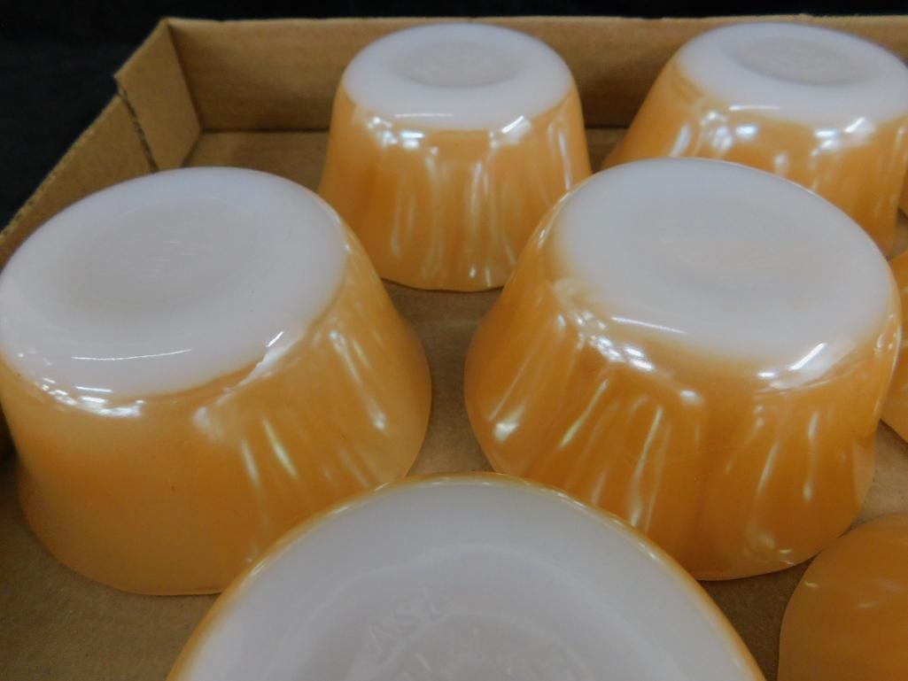 Set of 9 Fire king Iridescent Gold Custard Dishes - Each 1.75" x 3.75" - 7