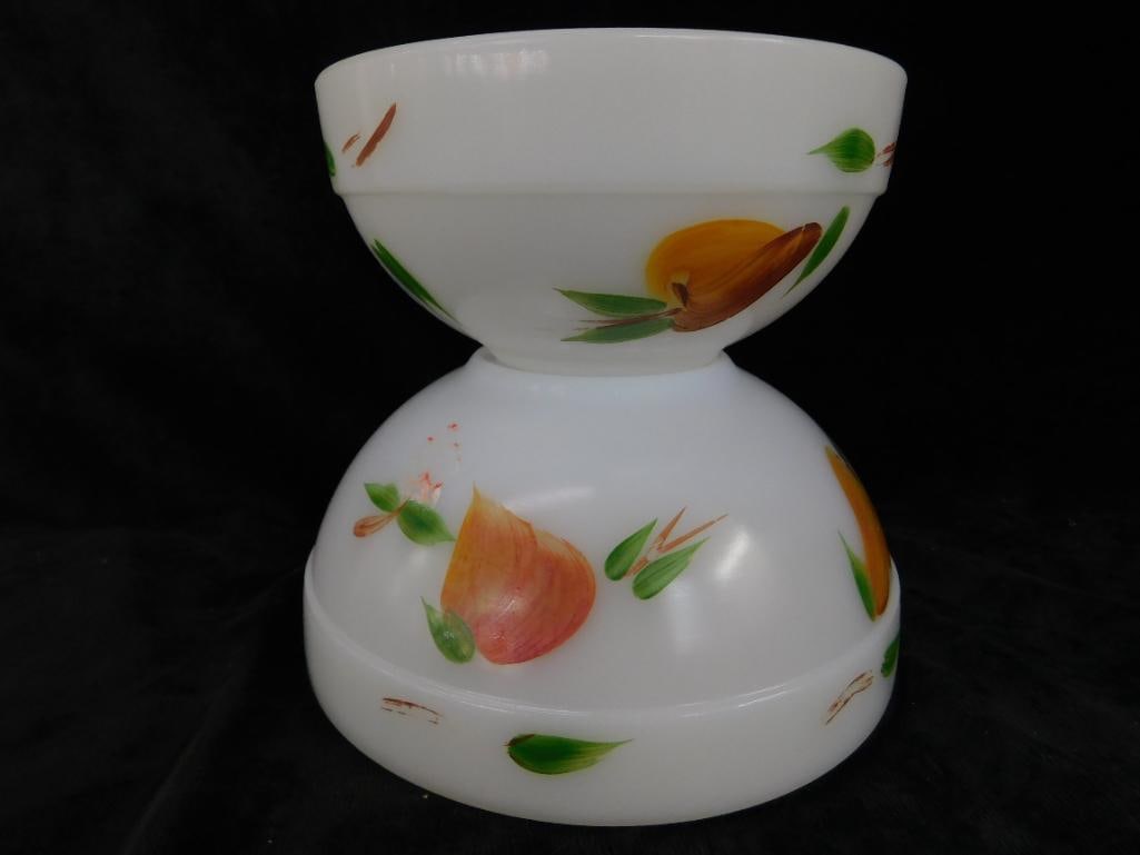 Pair of Fire King Glass Mixing Bowl - Fruit - 7.5" and 6" - Large 1 Has Missing Graphics - 10