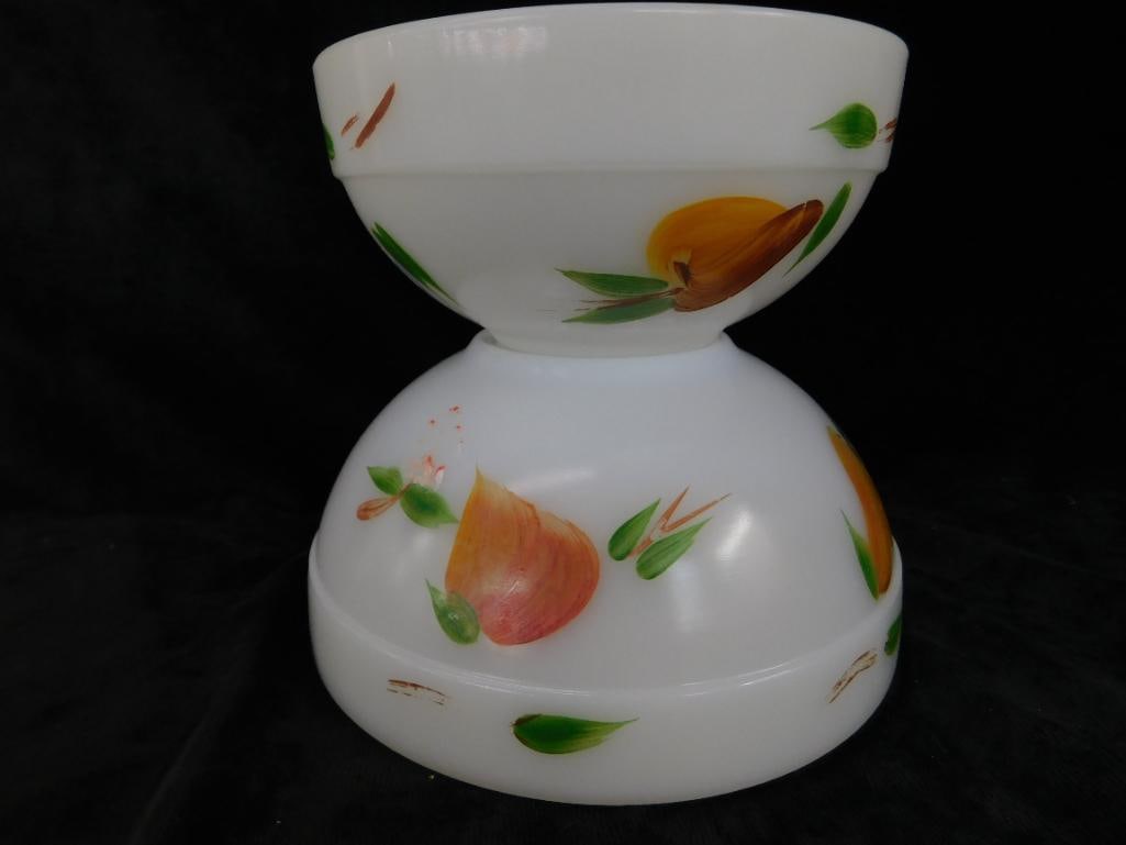 Pair of Fire King Glass Mixing Bowl - Fruit - 7.5" and 6" - Large 1 Has Missing Graphics - 11