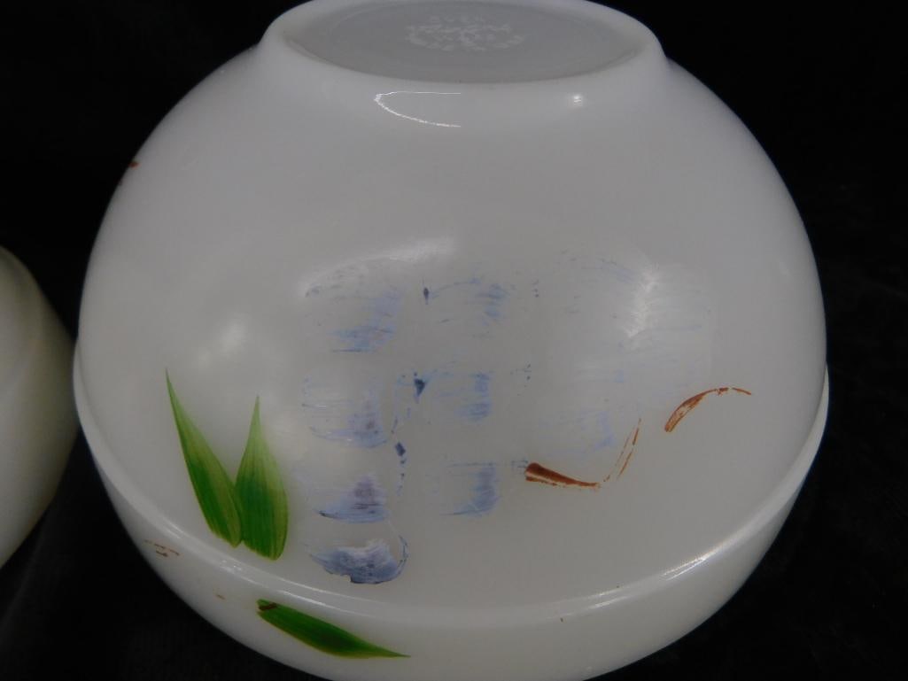 Pair of Fire King Glass Mixing Bowl - Fruit - 7.5" and 6" - Large 1 Has Missing Graphics - 3