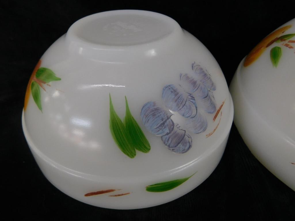 Pair of Fire King Glass Mixing Bowl - Fruit - 7.5" and 6" - Large 1 Has Missing Graphics - 4