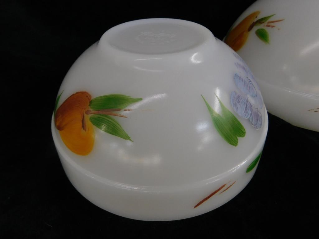 Pair of Fire King Glass Mixing Bowl - Fruit - 7.5" and 6" - Large 1 Has Missing Graphics - 5