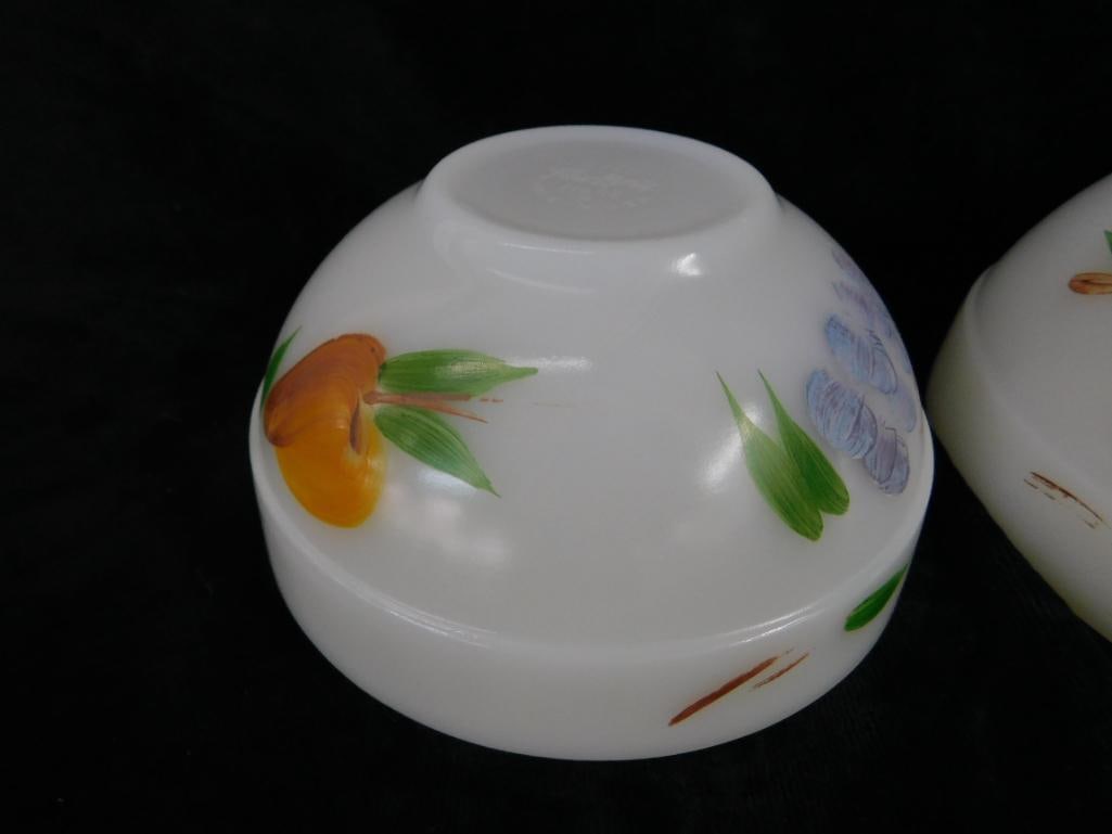 Pair of Fire King Glass Mixing Bowl - Fruit - 7.5" and 6" - Large 1 Has Missing Graphics - 7