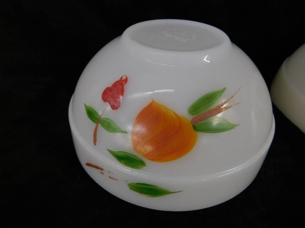 Pair of Fire King Glass Mixing Bowl - Fruit - 7.5" and 6" - Large 1 Has Missing Graphics - 8
