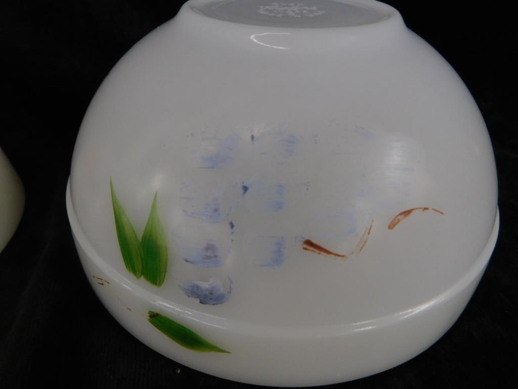 Pair of Fire King Glass Mixing Bowl - Fruit - 7.5" and 6" - Large 1 Has Missing Graphics - 9