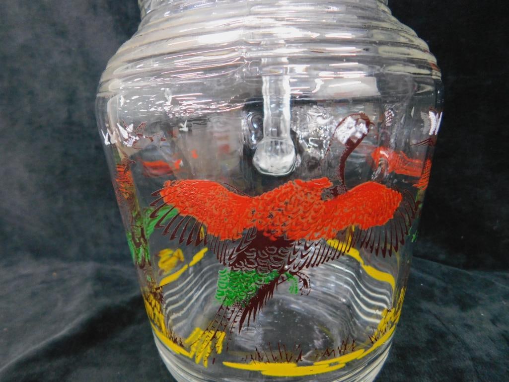 Vintage Glass Iced Tea / Water Pitcher - Pheasant Theme - 9.25" x 7" x 6" - 2