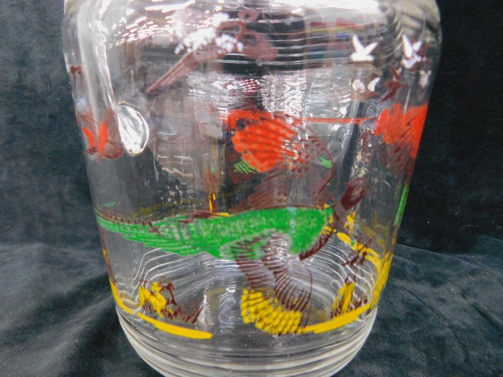 Vintage Glass Iced Tea / Water Pitcher - Pheasant Theme - 9.25" x 7" x 6" - 3