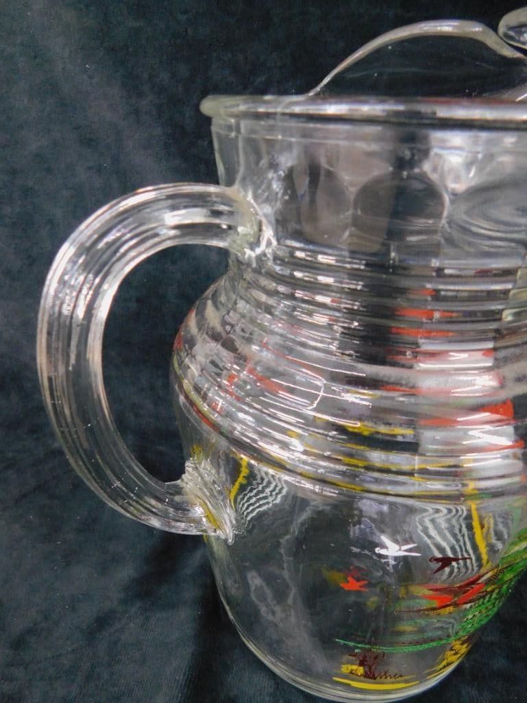 Vintage Glass Iced Tea / Water Pitcher - Pheasant Theme - 9.25" x 7" x 6" - 5