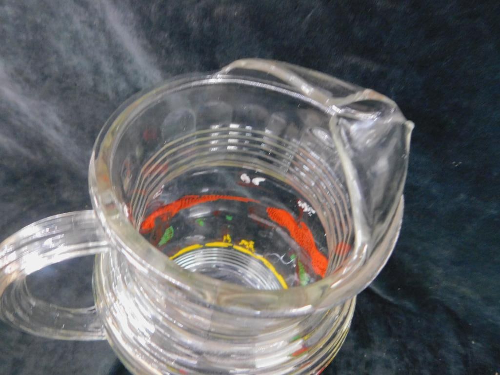 Vintage Glass Iced Tea / Water Pitcher - Pheasant Theme - 9.25" x 7" x 6" - 6