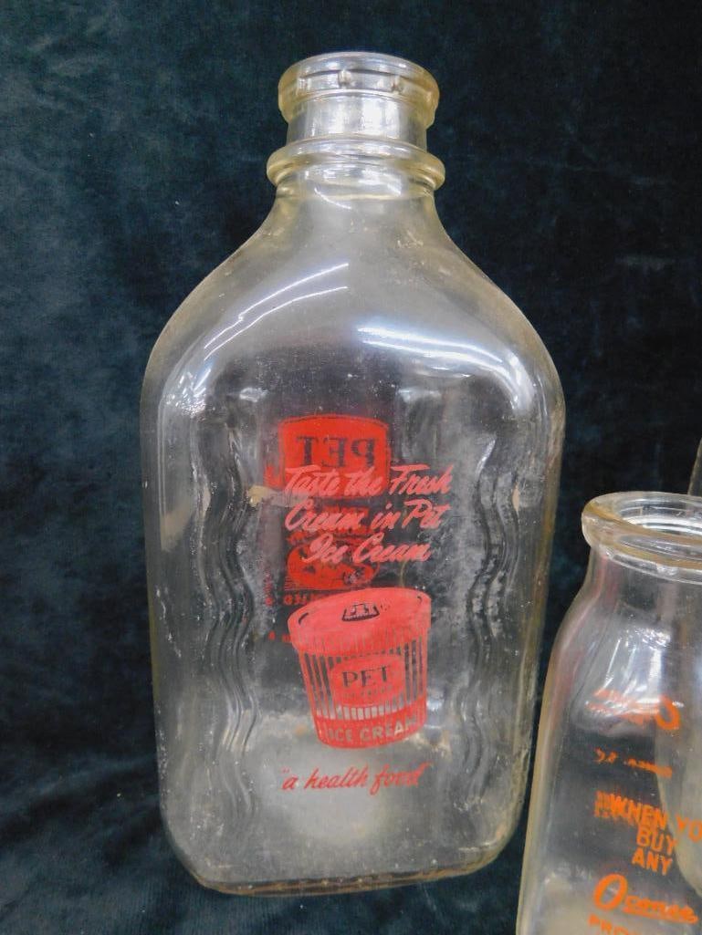 Vintage Oconee Dairy Bottles - 1 Qt and Half Pint - Red - Pet Dairy Half Gallon Bottle - 2