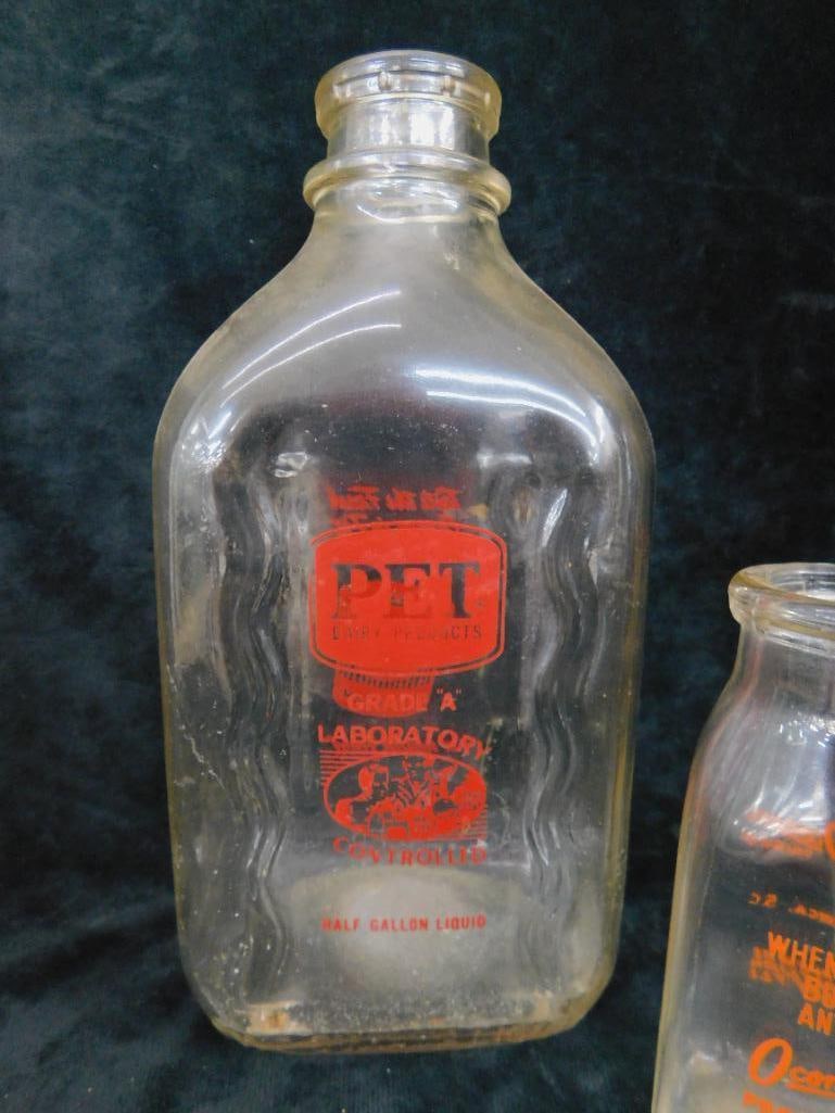 Vintage Oconee Dairy Bottles - 1 Qt and Half Pint - Red - Pet Dairy Half Gallon Bottle - 3