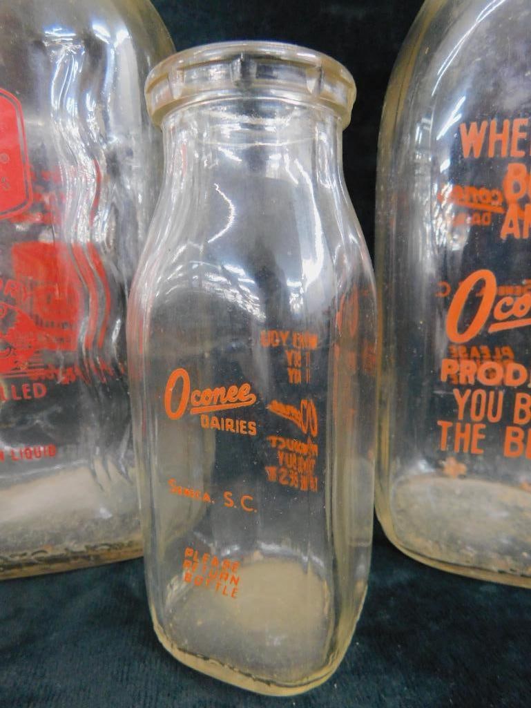 Vintage Oconee Dairy Bottles - 1 Qt and Half Pint - Red - Pet Dairy Half Gallon Bottle - 5