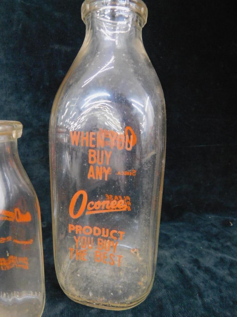 Vintage Oconee Dairy Bottles - 1 Qt and Half Pint - Red - Pet Dairy Half Gallon Bottle - 6