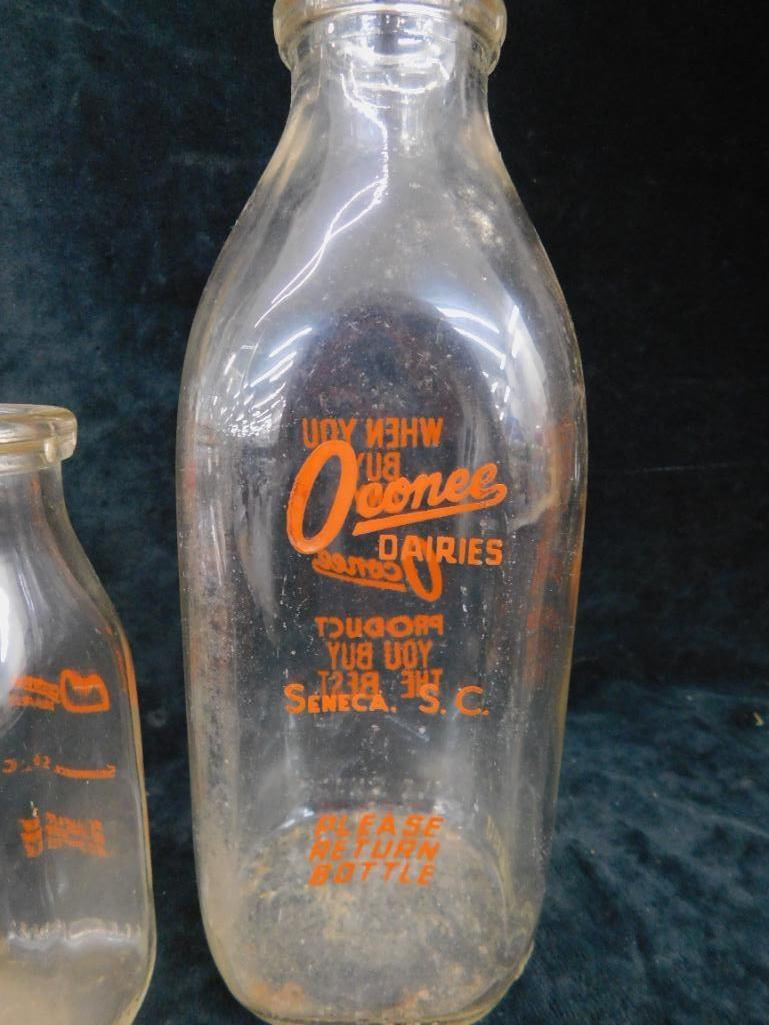 Vintage Oconee Dairy Bottles - 1 Qt and Half Pint - Red - Pet Dairy Half Gallon Bottle - 7