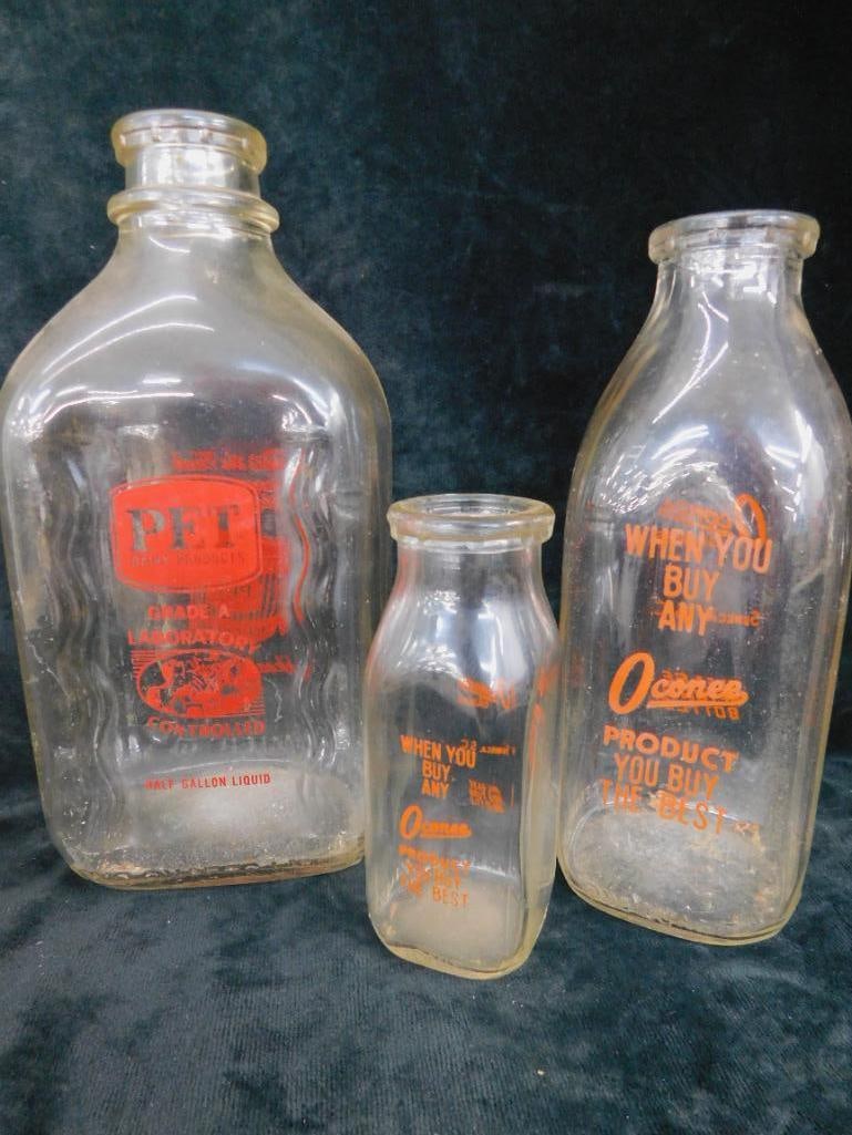 Vintage Oconee Dairy Bottles - 1 Qt and Half Pint - Red - Pet Dairy Half Gallon Bottle - 8