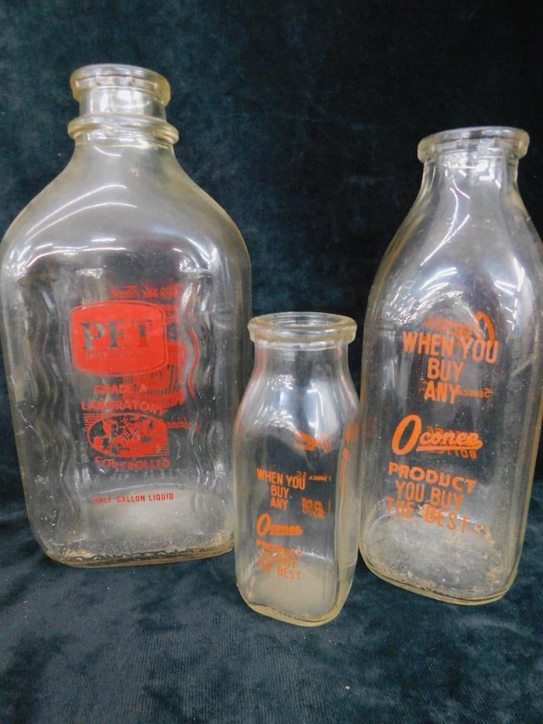 Vintage Oconee Dairy Bottles - 1 Qt and Half Pint - Red - Pet Dairy Half Gallon Bottle - 9