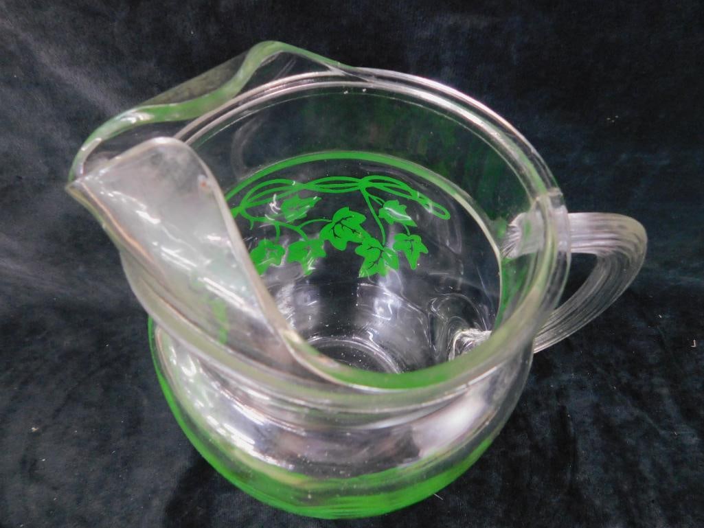 Vintage Glass Iced Tea / Water Pitcher - Ivy Theme - 9.5" x 8" x 6" - 4