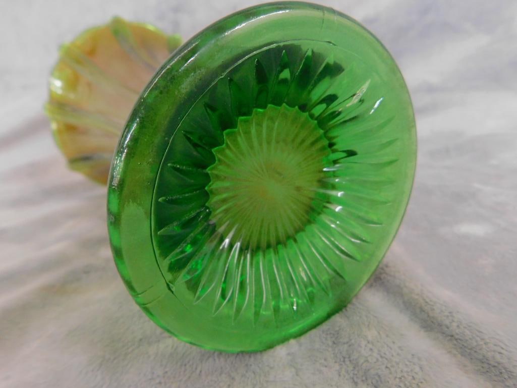 Carnival Glass - Vase - Green Glass Base - 8" x 5" - 5