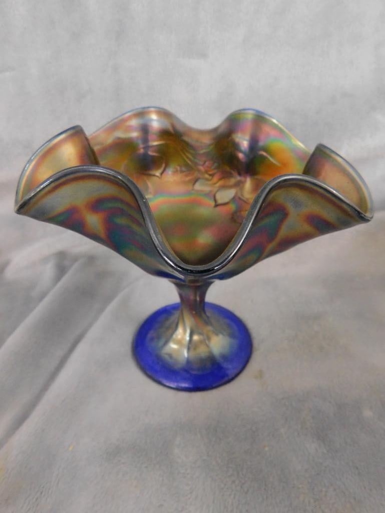 Carnival Glass - 4 Compotes - 2 Cobalt Base - 1 Green Base - 1 Amethyst - 2